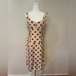 VINTAGE Y2K Nanette Lepore Beige and Brown Polka Dot Midi Dress 100% Silk